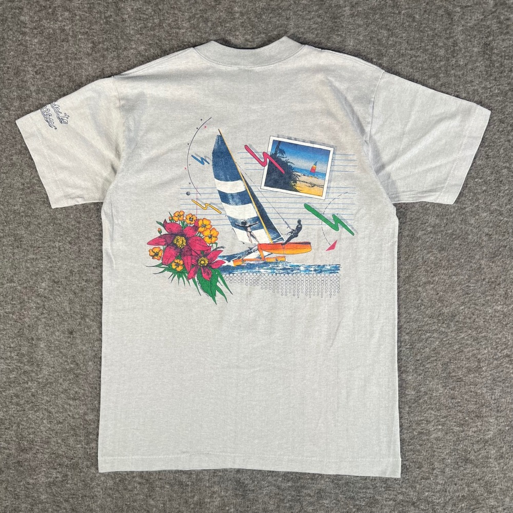 Vintage 80s Ocean to Ocean Windsurfing Graphic Tee Gray Made in USA Hef-T Medium